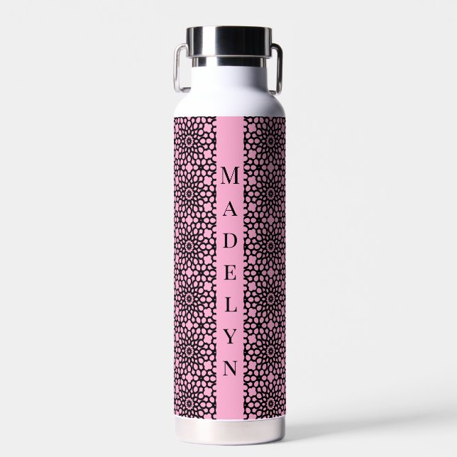 Chic Bubblegum Pink & Black Geometric Muster Trinkflasche (Vorne)