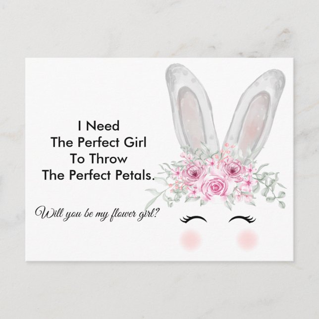 Chic Bunny Wedding Flower Girl Vorschlag Postkarte (Vorderseite)