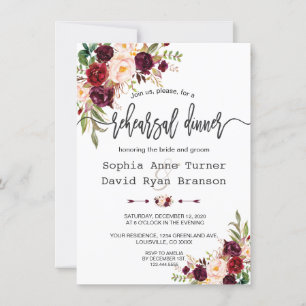 Chic Burgund Floral Handwriting Probe Abendessen Einladung
