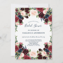 Chic Burgund, Navy und Pink Floral Brautparty Einladung