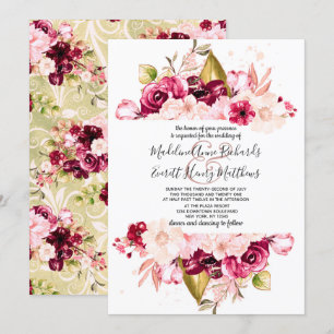 Chic Burgund & Pink Blume Hochzeitseinladungen Einladung