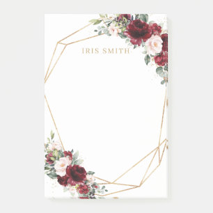 Chic Burgund Red Blush Pink Floral Gold Geometrie Post-it Klebezettel