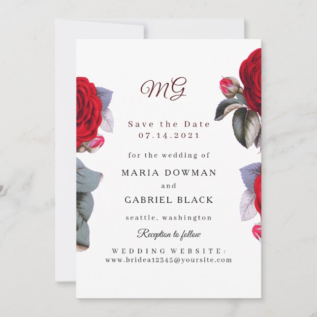 Chic Burgund Rote Rose. Blossom Nature Wedding Save The Date (Vorderseite)