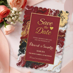 Chic Burgund Weinrot Gold Achat Marmor Moderne Hoc Save The Date
