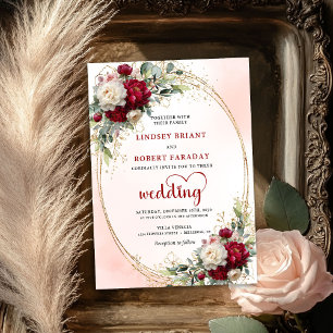 Chic Burgunder Bohemian Hochzeits-Einladung Floral Einladung