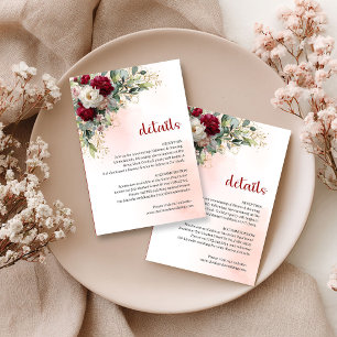 Chic Burgunder Floral Gold Grünzeug Hochzeitsinfo Begleitkarte