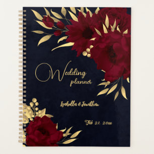 Chic burgunderrote und goldene Navy-Hochzeit Planer