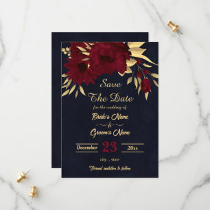 Chic burgundy and gold Marine Save The Date