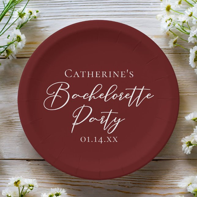 Chic Burgundy Bachelorette Party Personalized Pappteller (Von Creator hochgeladen)