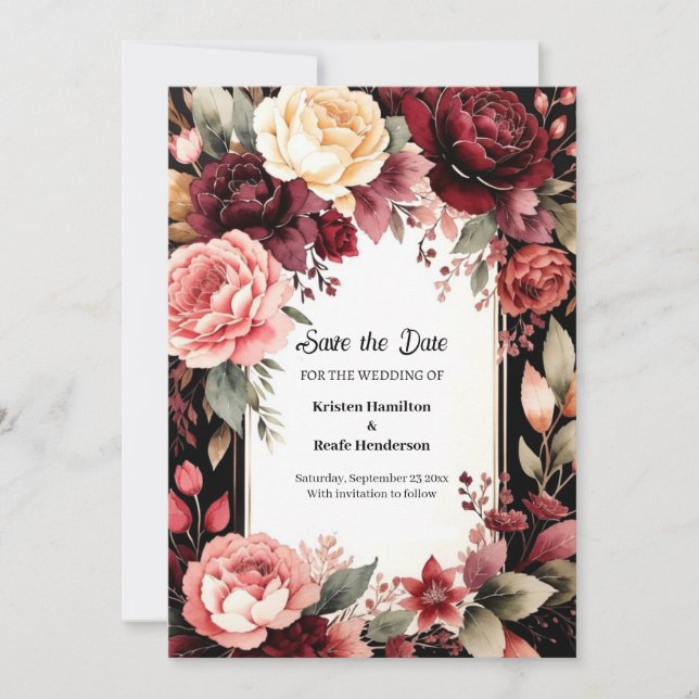 Chic Burgundy Beauty Save The Date (Vorderseite)