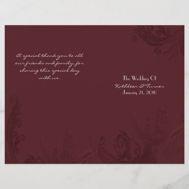 Chic Burgundy Blüh Wedding Program (Vorderseite)