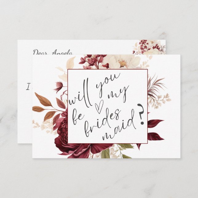 Chic Burgundy Blume Bridesmaid Card Einladung (Vorne/Hinten)
