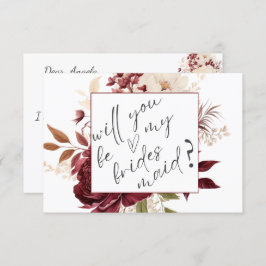 Chic Burgundy Blume Bridesmaid Card Einladung