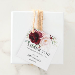 Chic Burgundy Blush Floral Wedding Vielen Dank Geschenkanhänger