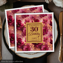 Chic Burgundy Blush Gold 30. Geburtstagstisch Serviette