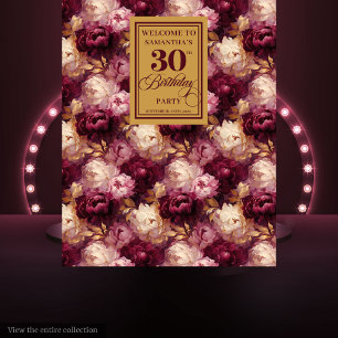 Chic Burgundy Blush Gold Boho 30. Geburtstagsbanne Wandteppich