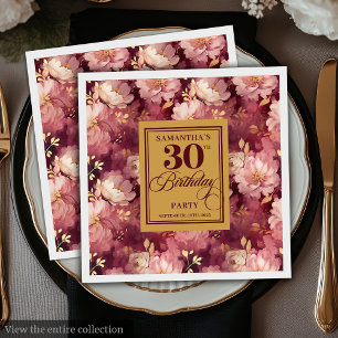 Chic Burgundy Blush Gold Wasserfarbe 30. Geburtsta Serviette