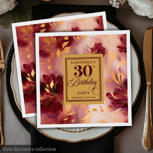 Chic Burgundy Blush Gold Wasserfarbe 30. Napkins Serviette