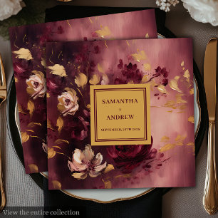 Chic Burgundy Blush Gold Wedding Paper Napkins Serviette