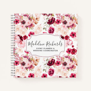 Chic Burgundy & Blush Pink Aquarell Floral Notizbuch