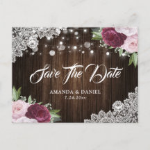 Chic Burgundy Blush Save the Date Postkarten