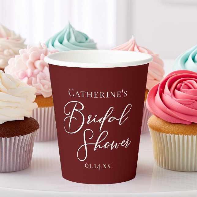 Chic Burgundy Brautparty Personalisiert Pappbecher (Von Creator hochgeladen)