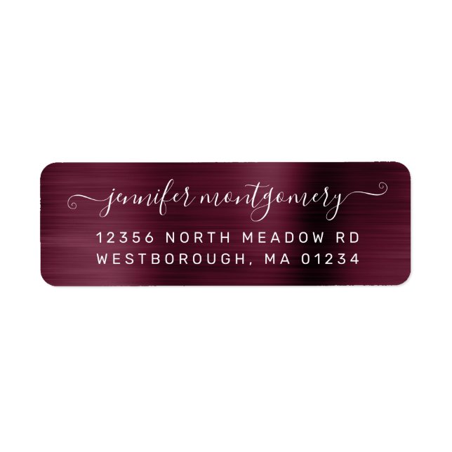 Chic Burgundy Brushed Metal Rücksendeadresse (Vorne)