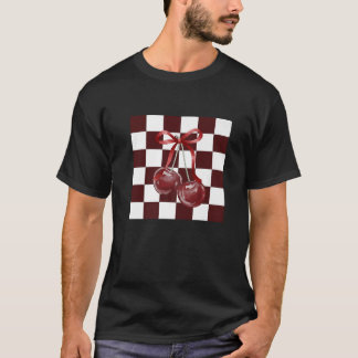 Chic Burgundy Checkered Pattern Coquette Bow Dunke T-Shirt