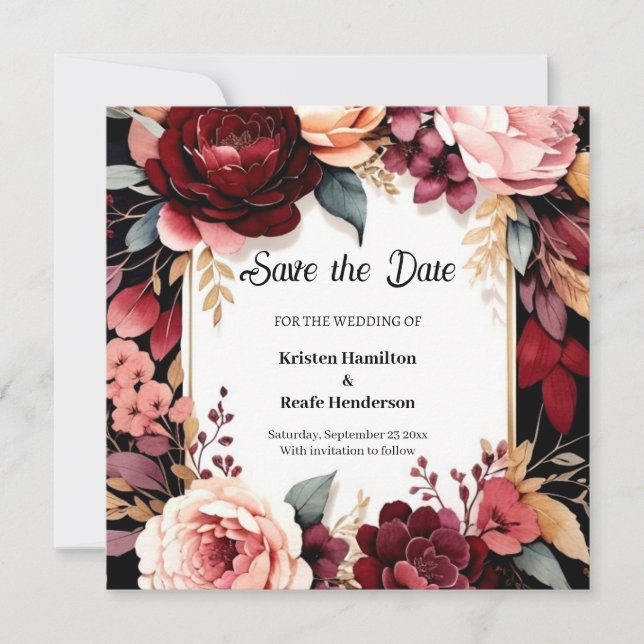 Chic Burgundy Classic Save The Date (Vorderseite)