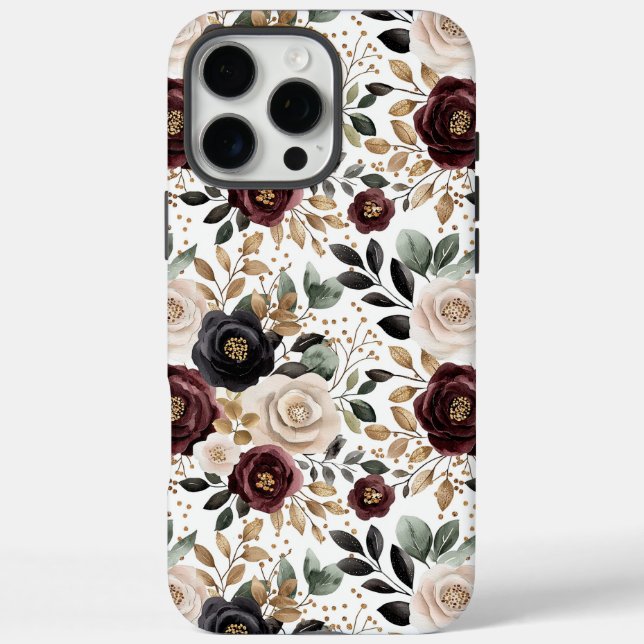 Chic Burgundy Cream Floral Case-Mate iPhone Hülle (Rückseite)