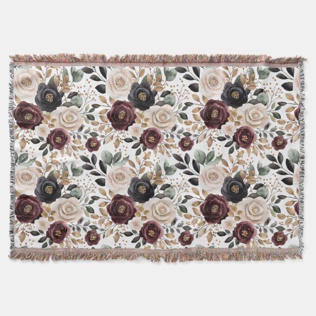 Chic Burgundy Cream Floral Decke (Vorderseite)