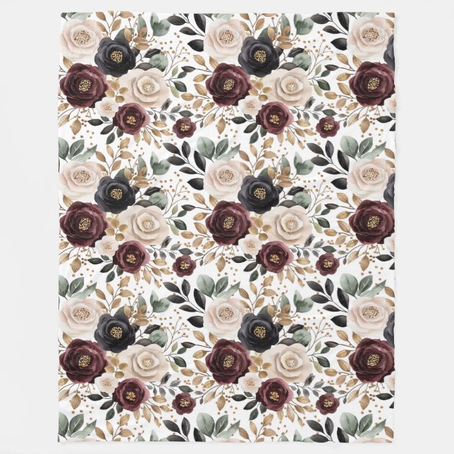 Chic Burgundy Cream Floral Fleecedecke (Vorderseite)