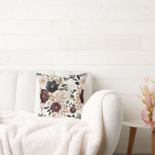 Chic Burgundy Cream Floral Kissen