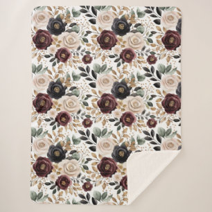 Chic Burgundy Cream Floral Sherpadecke