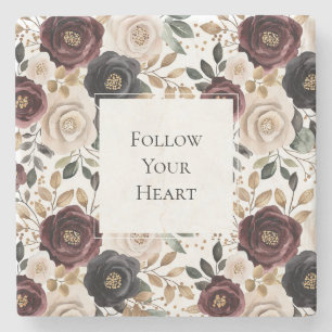 Chic Burgundy Cream Floral Steinuntersetzer