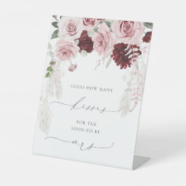 Chic Burgundy Dusty Rose Floral Wie viele Küsse Sockelschild