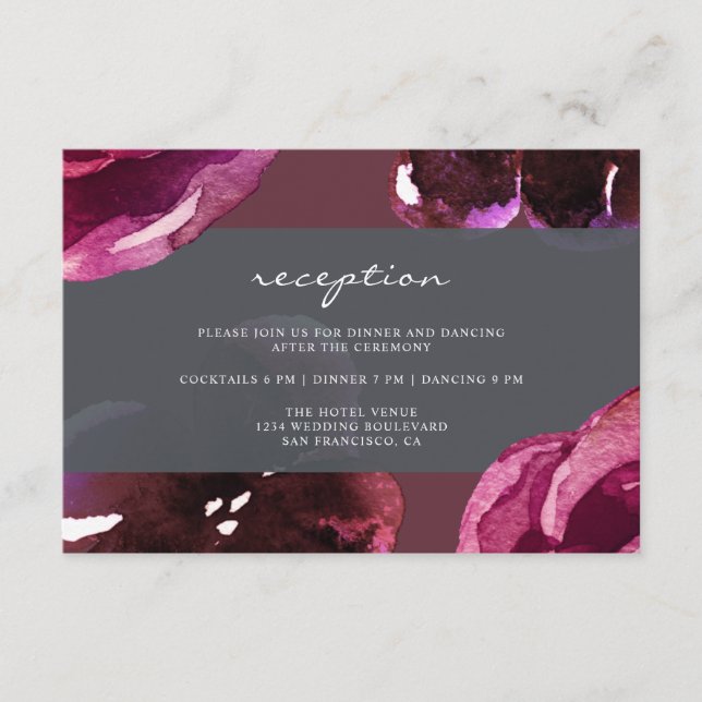 Chic Burgundy Floral Modern Wedding Begleitkarte (Vorderseite)