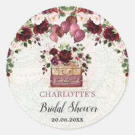Chic Burgundy Floral Travel Brautparty Favoriten Runder Aufkleber