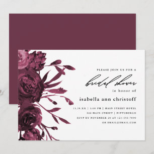 Chic Burgundy Floral Wedding Brautparty Einladung