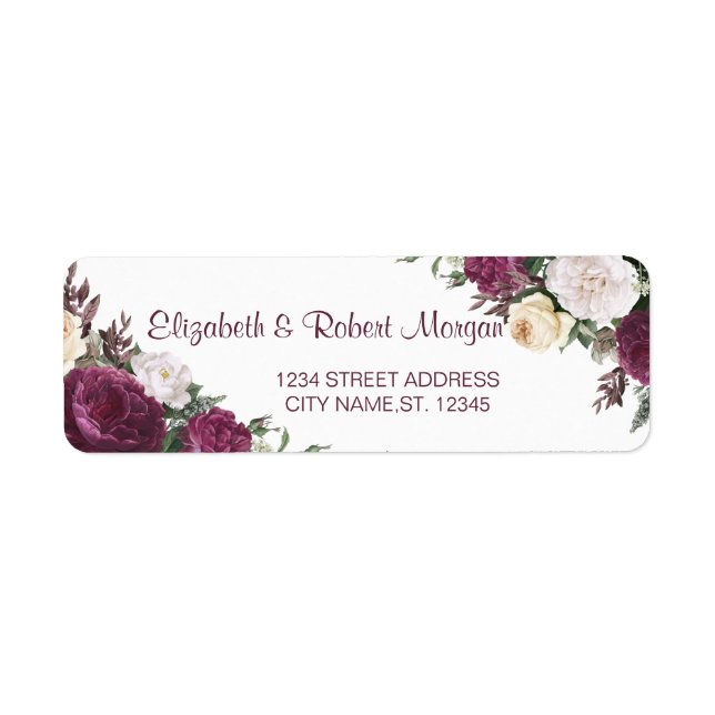 Chic Burgundy Floral Wedding Label (Vorne)