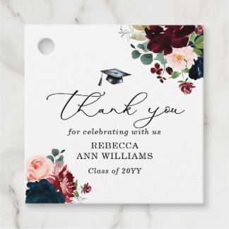 Chic Burgundy Florals Script Thank You Graduation Geschenkanhänger
