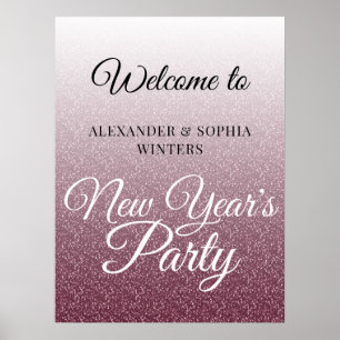Chic Burgundy Glitzer New Years Party Willkommen Poster