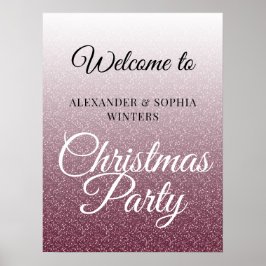 Chic Burgundy Glitzer Weihnachts-Party Willkommen Poster