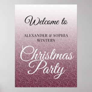 Chic Burgundy Glitzer Weihnachts-Party Willkommen Poster