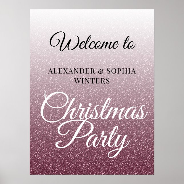 Chic Burgundy Glitzer Weihnachts-Party Willkommen Poster (Vorne)