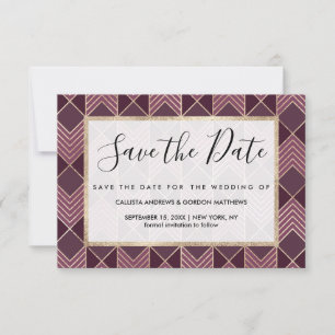Chic Burgundy Gold Arrowhead Zickzack Geometric Save The Date