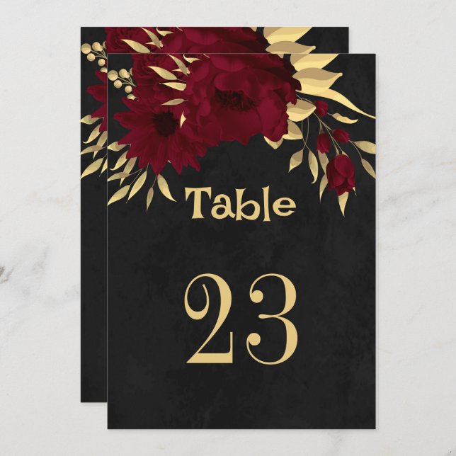 Chic burgundy & gold Black Tischnummer (Vorne/Hinten)