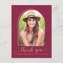 Chic Burgundy Gold Foto Abschluss Vielen Dank Postkarte