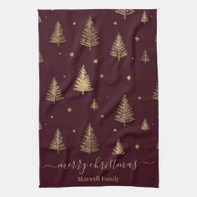 Chic Burgundy gold glitter merry christmas trees 