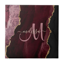 Chic Burgundy Gold Glitzer Agate Custom Monogram